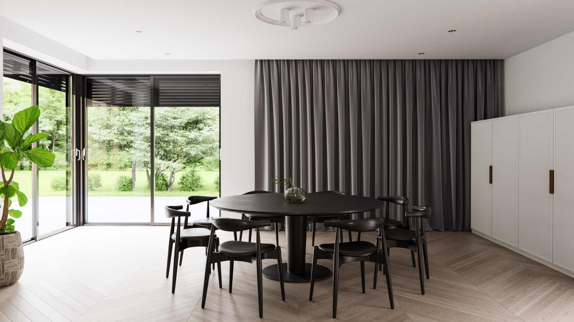 Lighting of the living room with kitchenette