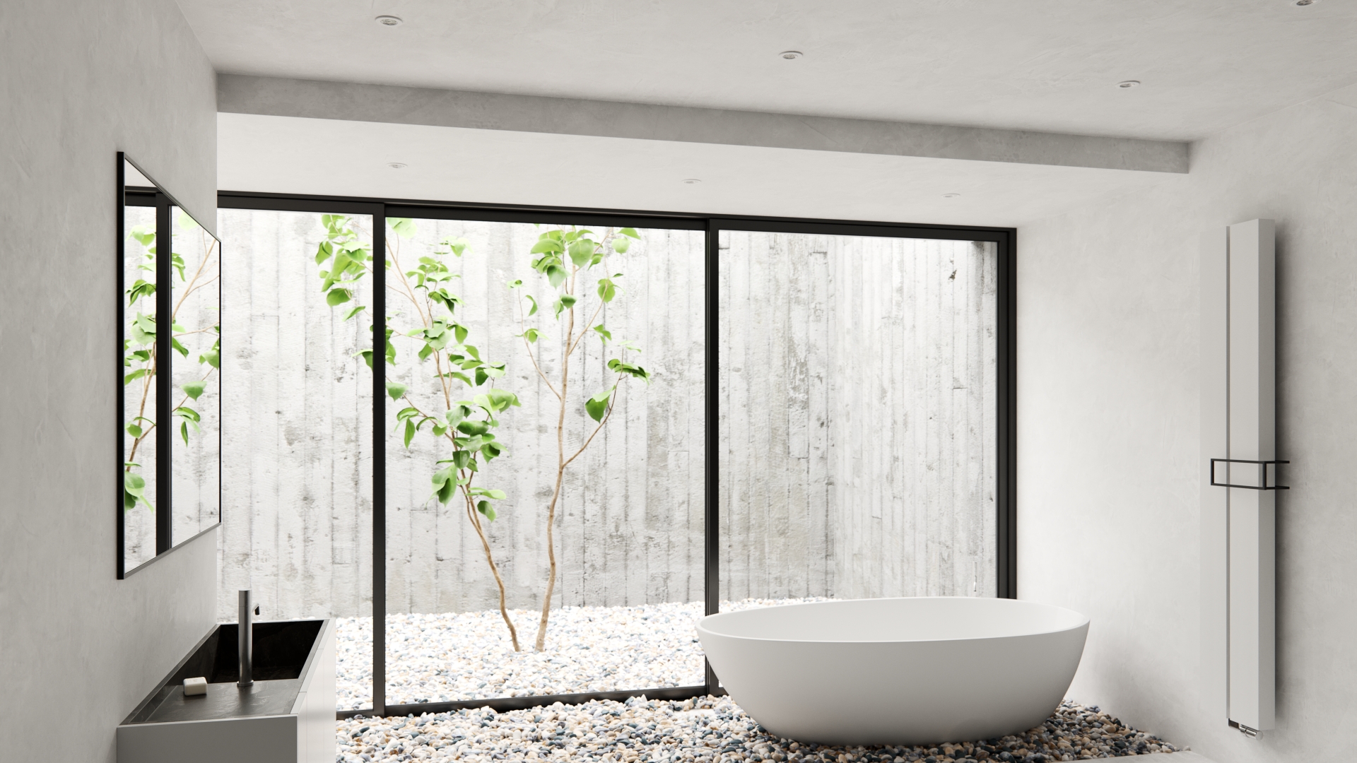 Ceiling fixtures in a large bathroom