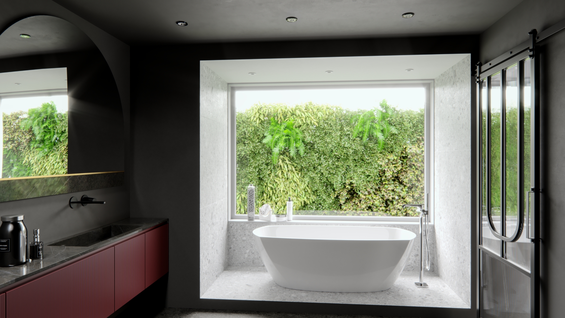 Recessed ceiling lights in the bathroom